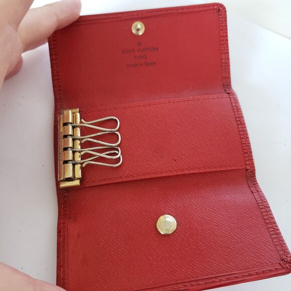 LOUIS VUITTON Red Epi Leather 4 Hooks Key Holder Case Small Wallet Trifold Fob - Picture 3 of 9